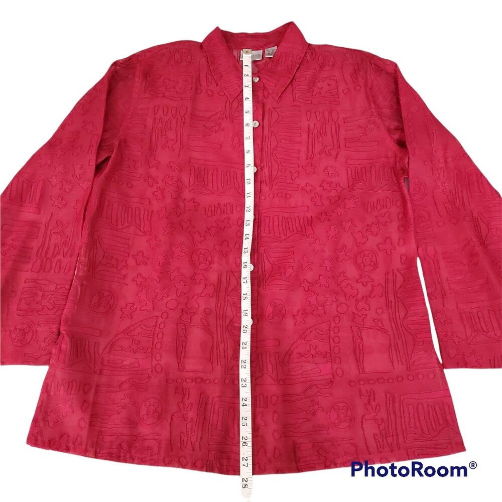 Chico's Women's Pink Linen-Blend Burnout Long Sleeve Button Front Blouse Size 2 - Picture 10 of 10
